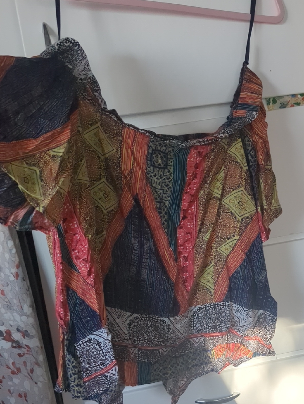 Bohemian Multicolor Off-Shoulder Women's Top